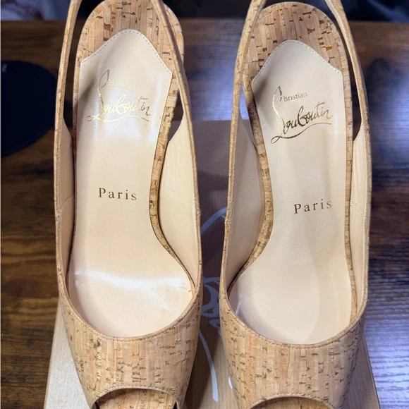 Christian Louboutin Peep-Toe Slingbacks So Private 120 All Cork 35.5/36 - Picture 13 of 16